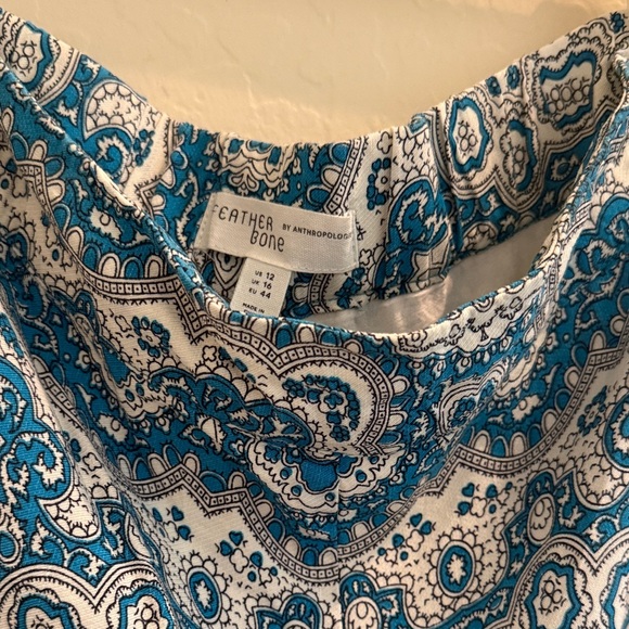 Anthropologie Feather Bone Teal and White Patterned Pants - Picture 2 of 2